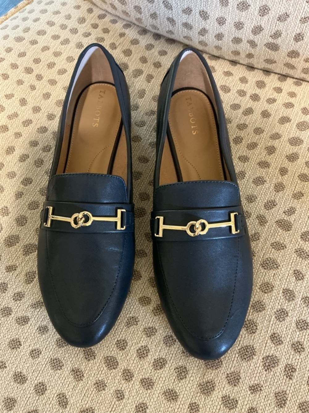 NWTbTalbots Navy Leather Loafers with Gold Bit Detail